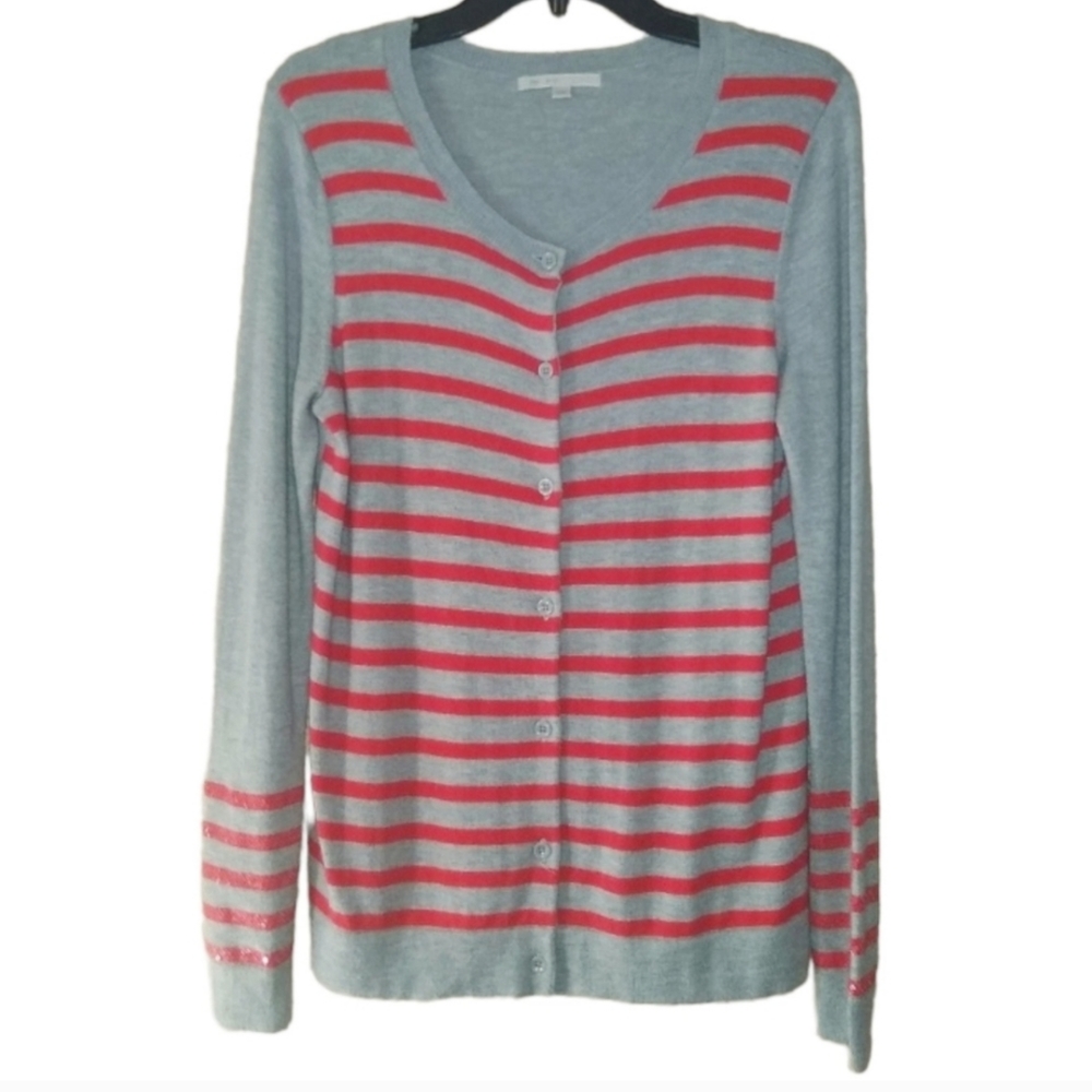 GAP Women's Gray Red Cardigan Bottom Front Lightweight Vintage Style Size M